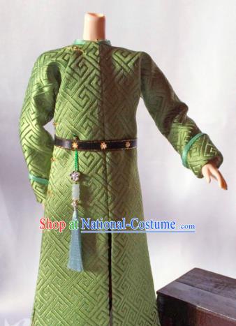 Chinese Qing Dynasty Manchu Prince Green Clothing Ancient Nobility Childe Embroidered Historical Costume for Men