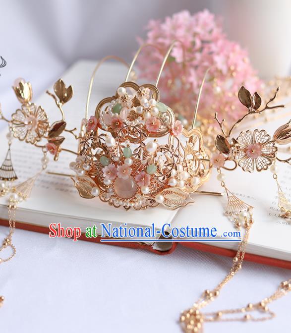 Chinese Ancient Princess Tassel Phoenix Coronet Hairpins Traditional Hanfu Hair Accessories for Women