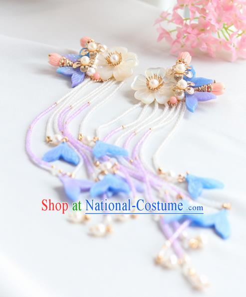 Chinese Ancient Princess Tassel Shell Hair Claws Hairpins Traditional Hanfu Hair Accessories for Women