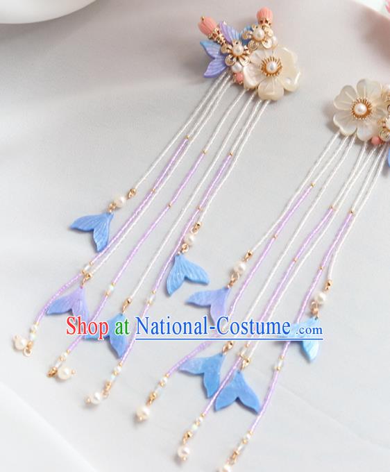 Chinese Ancient Princess Tassel Shell Hair Claws Hairpins Traditional Hanfu Hair Accessories for Women