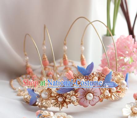 Chinese Ancient Princess Tassel Shell Phoenix Coronet Hairpins Traditional Hanfu Hair Accessories for Women