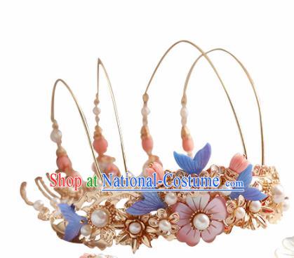 Chinese Ancient Princess Tassel Shell Phoenix Coronet Hairpins Traditional Hanfu Hair Accessories for Women