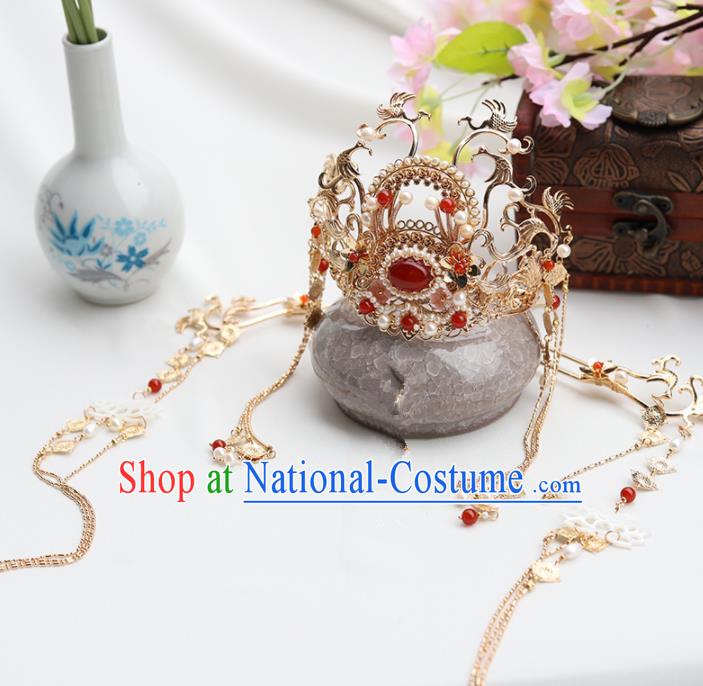 Chinese Ancient Princess Agate Phoenix Coronet Hairpins Traditional Hanfu Hair Accessories for Women