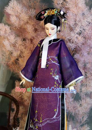 Chinese Qing Dynasty Manchu Imperial Concubine Purple Qipao Dress Ancient Imperial Consort Embroidered Historical Costume for Women