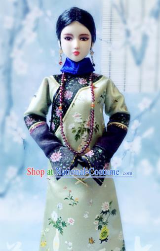 Chinese Qing Dynasty Manchu Imperial Concubine Green Qipao Dress Ancient Imperial Consort Embroidered Historical Costume for Women