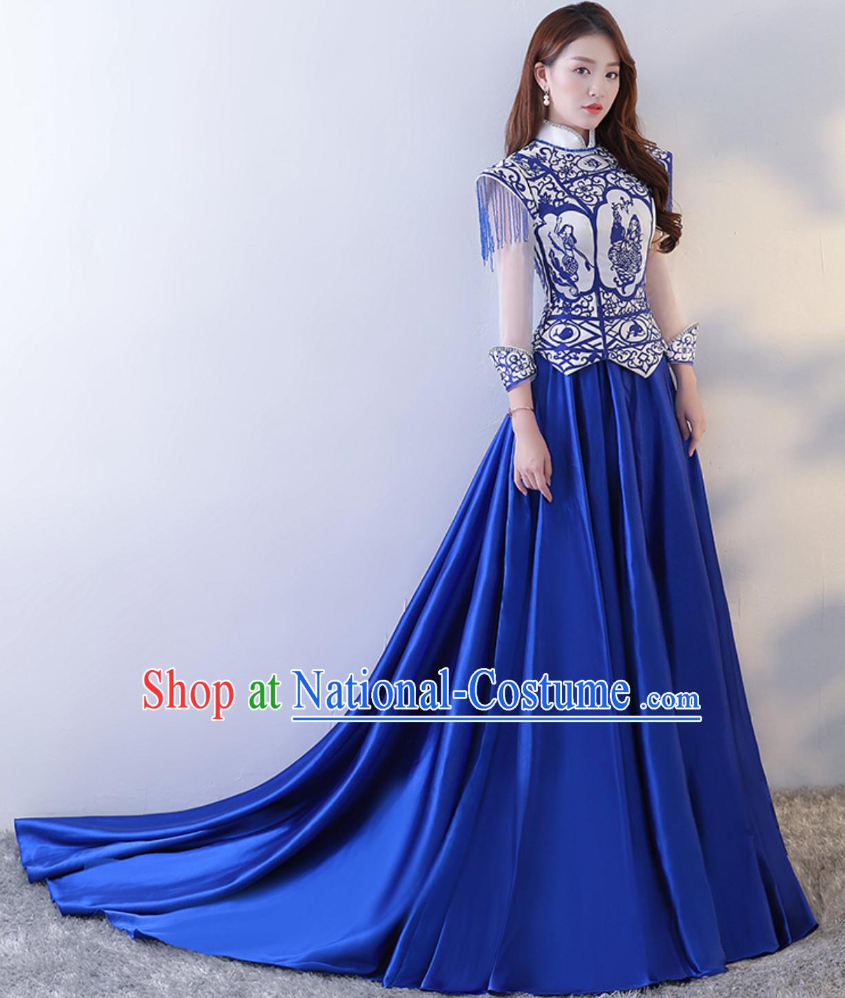 Blue White Royal Beautiful Big Event Evening Dress