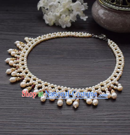 Handmade Chinese Hanfu Pearls Necklace Traditional Ancient Princess Necklet Accessories for Women