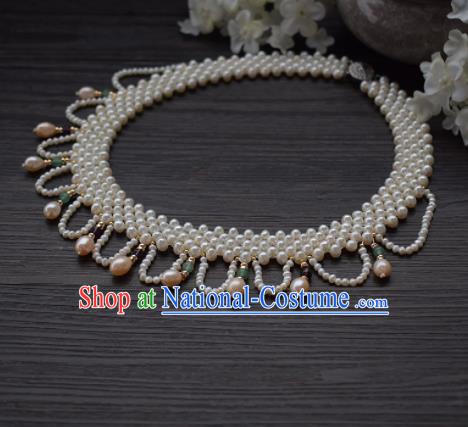 Handmade Chinese Hanfu Pink Pearls Necklace Traditional Ancient Princess Necklet Accessories for Women