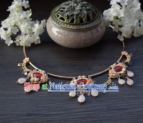 Handmade Chinese Hanfu Red Agate Necklace Traditional Ancient Princess Necklet Accessories for Women