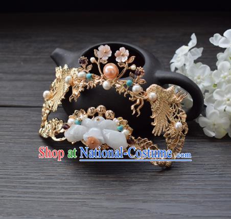 Chinese Ancient Princess Palace Jade Hair Crown Hairpins Traditional Handmade Hanfu Hair Accessories for Women