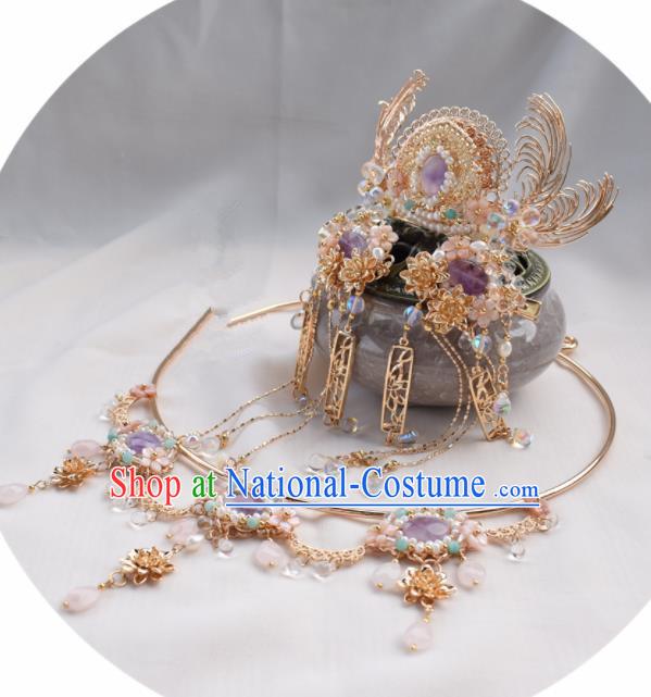 Chinese Ancient Princess Palace Golden Hair Crown Hairpins Traditional Handmade Hanfu Hair Accessories for Women