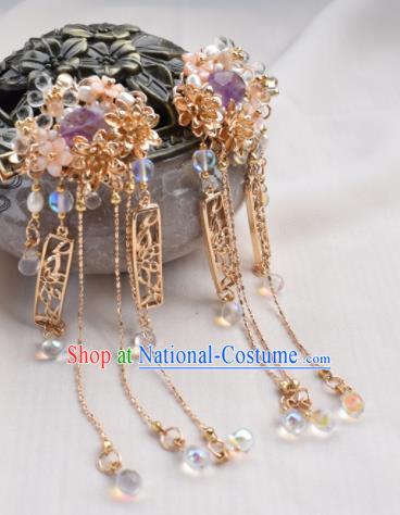 Chinese Ancient Princess Palace Golden Tassel Hair Claws Hairpins Traditional Handmade Hanfu Hair Accessories for Women