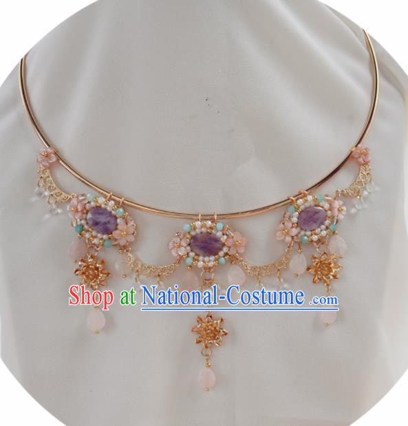 Handmade Chinese Hanfu Purple Shell Necklace Traditional Ancient Princess Necklet Accessories for Women