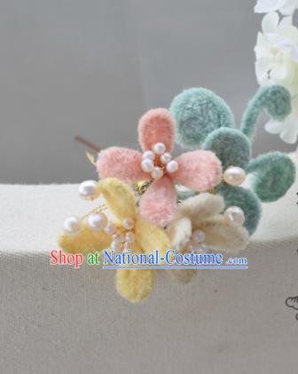 Chinese Ancient Princess Palace Velvet Flowers Hair Clip Hairpins Traditional Handmade Hanfu Hair Accessories for Women