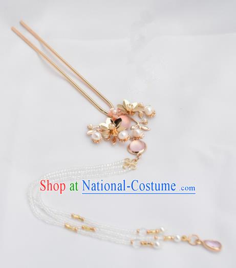 Chinese Ancient Princess Palace Pink Crystal Hair Clip Hairpins Traditional Handmade Hanfu Hair Accessories for Women