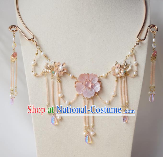 Handmade Chinese Hanfu Tassel Shell Necklace Traditional Ancient Princess Necklet Accessories for Women