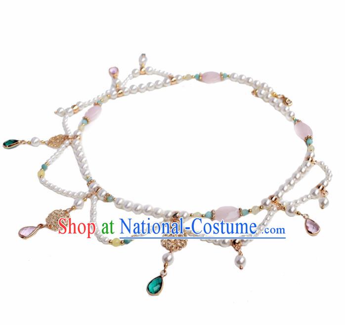 Handmade Chinese Hanfu Crystal Tassel Necklace Traditional Ancient Princess Necklet Accessories for Women