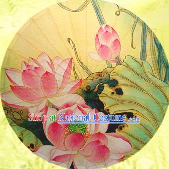 Handmade Chinese Traditional Printing Lotus Umbrellas Ancient Oiled Paper Umbrella