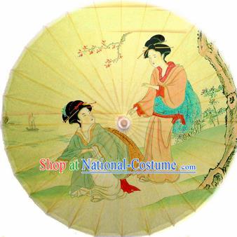 Handmade Chinese Traditional Umbrellas Ancient Printing Palace Beauty Oiled Paper Umbrella