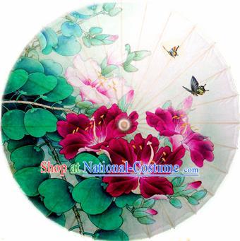 Handmade Chinese Traditional Umbrellas Ancient Printing Red Flowers Oiled Paper Umbrella