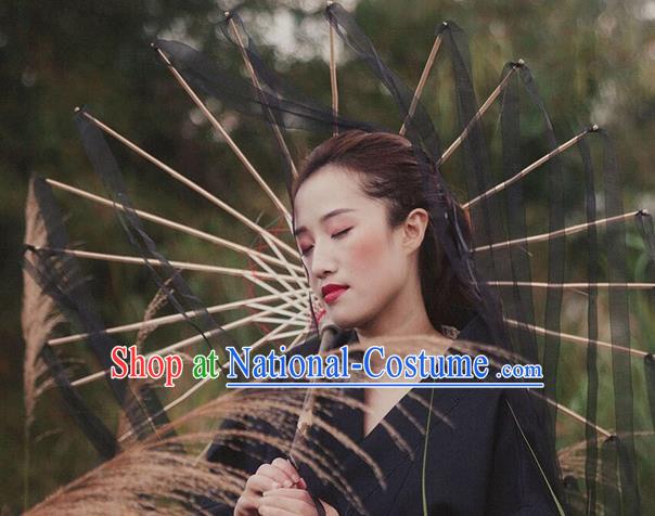 Handmade Chinese Traditional Black Ribbon Tassel Umbrellas Ancient Princess Umbrella