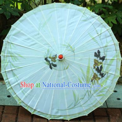 Handmade Chinese Traditional Printing Green Bamboo Leaf Oiled Paper Umbrellas Ancient Princess Umbrella