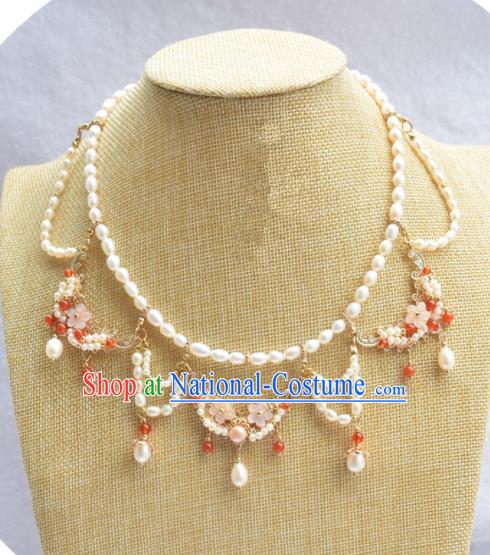 Handmade Chinese Hanfu Pearls Tassel Necklace Traditional Ancient Princess Necklet Accessories for Women