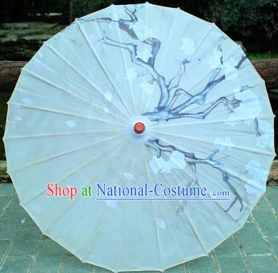 Handmade Chinese Traditional Printing Plum White Oiled Paper Umbrellas Ancient Princess Umbrella