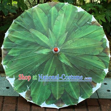 Handmade Chinese Traditional Printing Green Leaf Oiled Paper Umbrellas Ancient Princess Umbrella