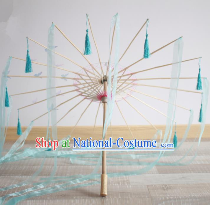 Handmade Chinese Traditional Green Ribbon Tassel Umbrellas Ancient Princess Umbrella