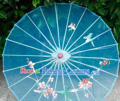 Handmade Printing Plum Blossom Lake Blue Oiled Paper Umbrellas Chinese Traditional Ancient Princess Umbrella