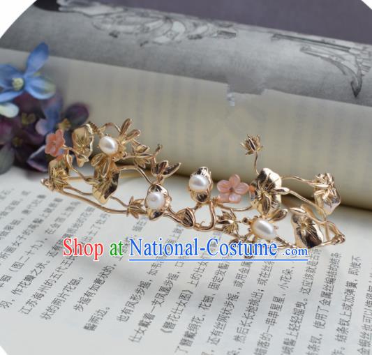 Chinese Ancient Princess Palace Golden Lotus Hair Crown Hairpins Traditional Handmade Hanfu Hair Accessories for Women