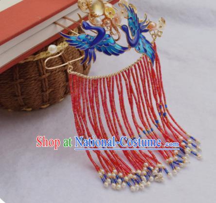 Chinese Ancient Princess Cloisonne Cranes Hairpins Traditional Handmade Hanfu Hair Accessories for Women