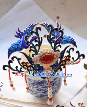 Chinese Ancient Princess Cloisonne Phoenix Coronet Hairpins Traditional Handmade Hanfu Hair Accessories for Women