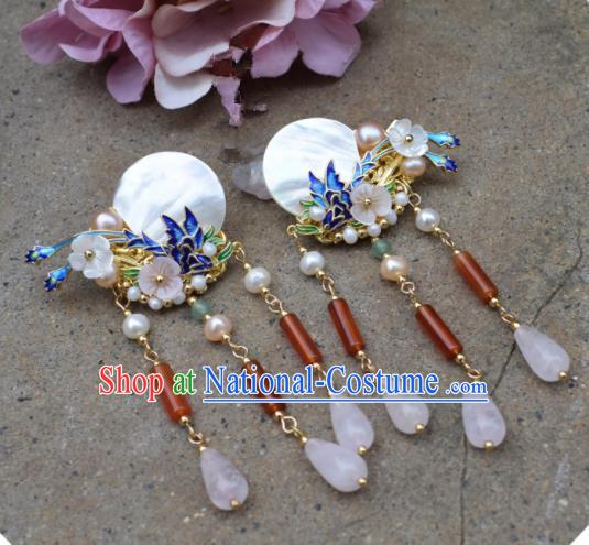 Chinese Ancient Palace Shell Cloisonne Hair Claws Princess Hairpins Traditional Handmade Hanfu Hair Accessories for Women