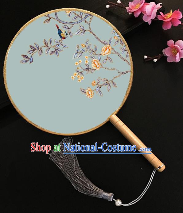 Chinese Handmade Classical Palace Fans Painting Begonia Bird Silk Round Fan for Women