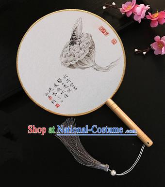 Chinese Handmade Classical Palace Fans Ink Painting Lotus Seedpod Silk Round Fan for Women