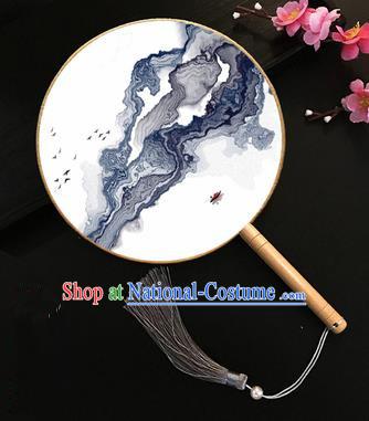 Chinese Handmade Classical Palace Fans Traditional Ink Painting Silk Round Fan for Women