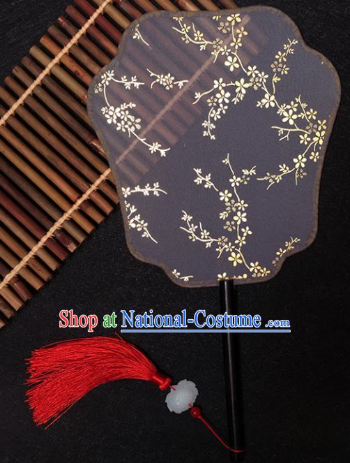 Chinese Handmade Classical Palace Fans Traditional Gilding Plum Blossom Black Silk Fan for Women