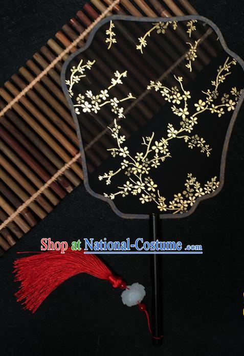 Chinese Handmade Classical Black Palace Fans Traditional Gilding Plum Blossom Silk Fan for Women