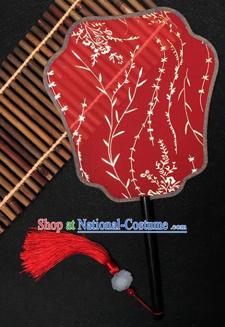 Chinese Handmade Classical Palace Fans Traditional Gilding Willow Red Silk Fan for Women