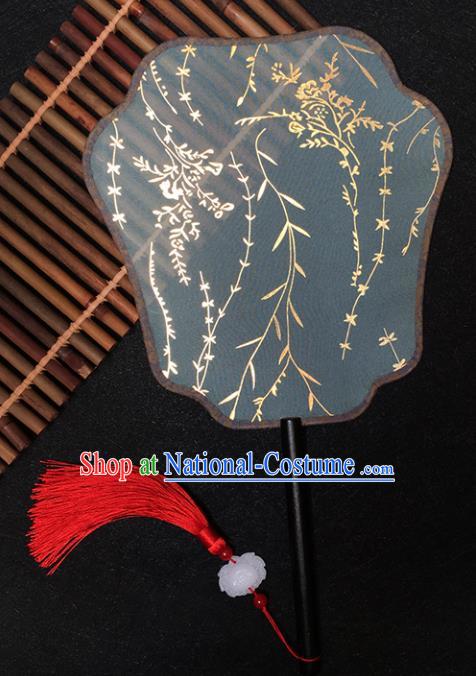 Chinese Handmade Classical Palace Fans Traditional Gilding Willow Grey Silk Fan for Women