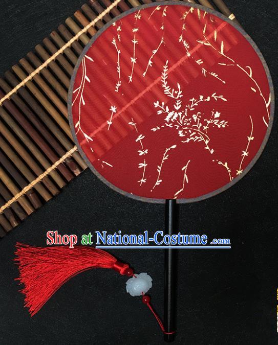 Chinese Handmade Classical Palace Fans Traditional Gilding Willow Red Silk Round Fan for Women