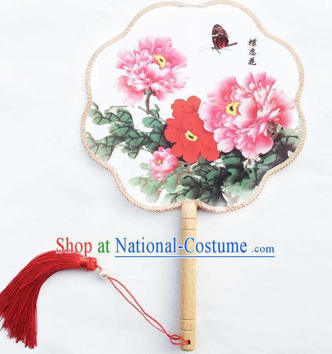 Chinese Handmade Classical Palace Fans Traditional Printing Peony Hanfu Fan for Women