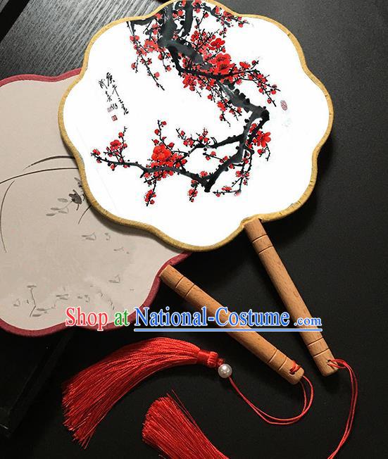 Chinese Handmade Classical Palace Fans Traditional Printing Plum Blossom Hanfu Fan for Women