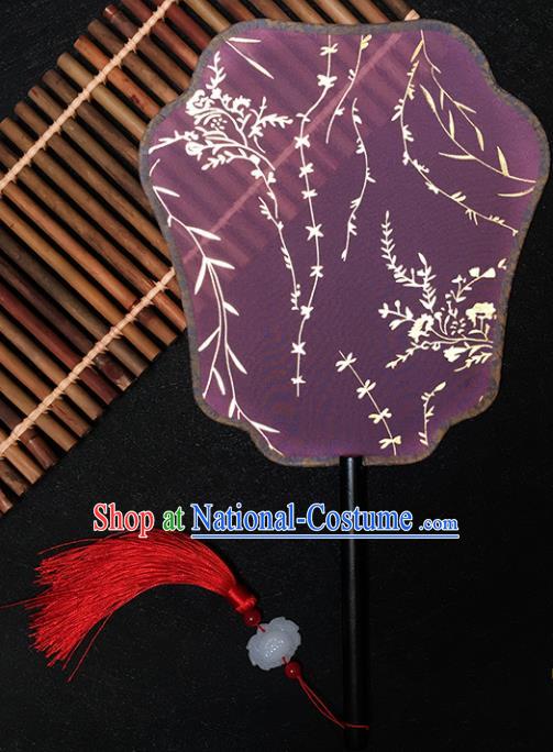 Chinese Handmade Classical Palace Fans Traditional Gilding Purple Silk Fan for Women