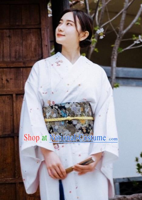 Japanese Handmade White Kimono Costume Japan Traditional Yukata Dress for Women