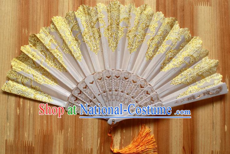 Chinese Handmade Classical Golden Folding Fans Folk Dance Accordion Fan for Women