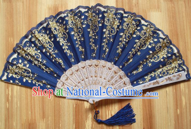 Chinese Handmade Classical Navy Folding Fans Folk Dance Accordion Fan for Women