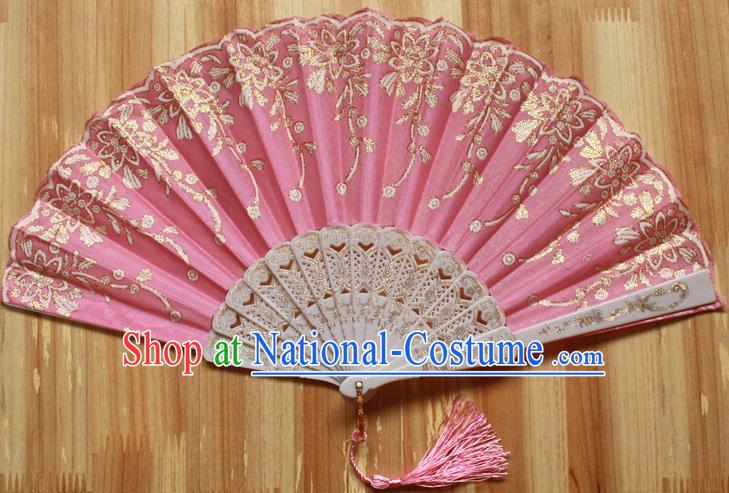 Chinese Handmade Classical Pink Folding Fans Folk Dance Accordion Fan for Women